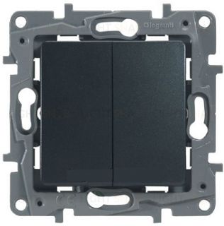 Выключатель-переключатель двухклавишный на зажимах Legran Etika Plus 10A (антрацит) 672612 672612