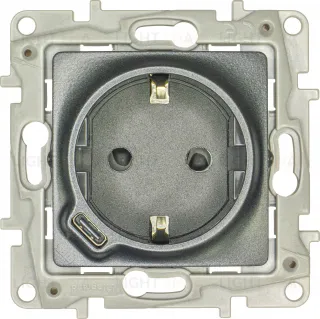 Розетка электрическая со шторками, с заземлением и USB тип С 1500мА/7,5Вт, Legrand Etika антрацит 672688 672688