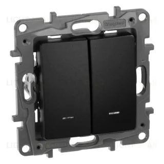 Выключатель-переключатель двухклавишный с подсветкой на зажимах Legran Etika Plus 10A (антрацит) 672616 672616