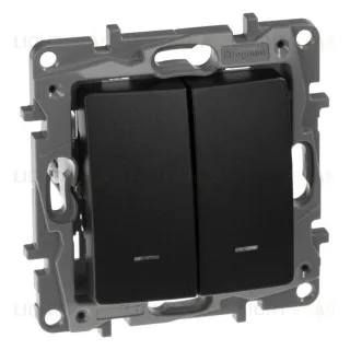 Выключатель двухклавишный с подсветкой на винтах Legran Etika 10A (антрацит) 672604 672604