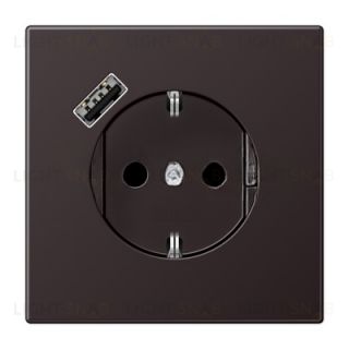 Розетка с заземлением + USB тип A, Jung 16А/250В алюминий темный AL1520-18AD AL1520-18AD