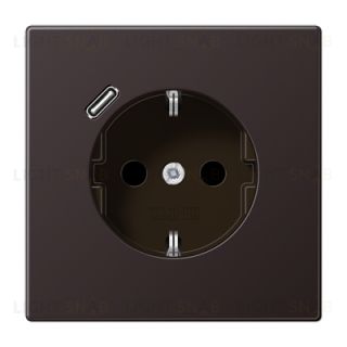 Розетка с заземлением + USB тип C, Jung 16А/250В алюминий темный AL1520-18CD AL1520-18CD