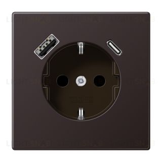 Розетка с заземлением + USB тип A+C, Jung 16А/250В алюминий темный AL1520-15CAD AL1520-15CAD