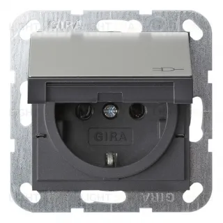 Розетка с заземлением с откидной крышкой и уплотнительной мембраной IP 44 Gira 16А/250В, сталь 4454600+025227 4454600 + 025227