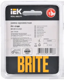 Рамка одинарная IEK Brite Decor белый глянец стекло BR-M12-G-K01 BR-M12-G-K01