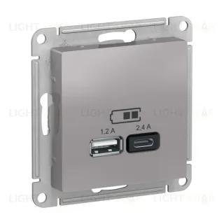 Розетка двойная USB тип A+С, 5В/2,4А, 2х5В/1,2А, System Electric ArtGallery 16А, алюминий GAL000308+ATN000339 GAL000308 + ATN000339