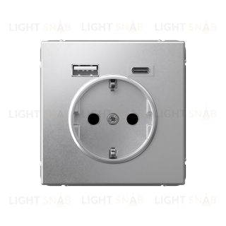 Розетка с заземлением 16А+2USB A+С, (5В/2,4А/3 А, 2х5В/1,5А) System Electric ArtGallery, алюминий GAL000332 GAL000332