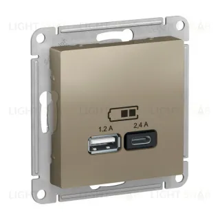 Розетка двойная USB тип A+С, 5В/2,4А, 2х5В/1,2А, System Electric ArtGallery 16А, шампань GAL000508+ATN000539 GAL000508 + ATN000539