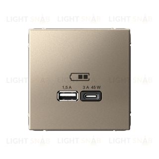 Розетка USB для зарядки двойная System Electric ArtGallery A + тип-C 45W высокоскор.заряд. QC, PD, шампань GAL000529 GAL000529