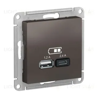 Розетка двойная USB тип A+С, 5В/2,4А, 2х5В/1,2А, System Electric ArtGallery 16А, мокко GAL000608+ATN000639 GAL000608 + ATN000639