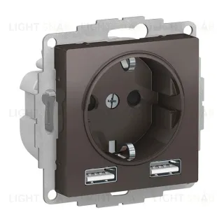 Розетка с заземлением и с 2 USB A+A, 2х5В/1,2А, System Electric ArtGallery 16А, мокко GAL000608+ATN000630 GAL000608 + ATN000630