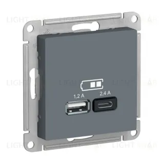 Розетка двойная USB тип A+С, 5В/2,4А, 2х5В/1,2А, System Electric ArtGallery 16А, грифель GAL000708+ATN000739 GAL000708 + ATN000739