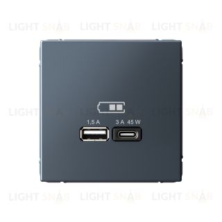 Розетка USB для зарядки двойная System Electric ArtGallery A + тип-C 45W высокоскор.заряд. QC, PD, грифель GAL000729 GAL000729