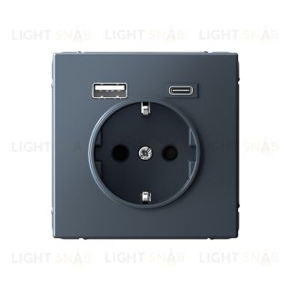 Розетка с заземлением 16А+2USB A+С, (5В/2,4А/3 А, 2х5В/1,5А) System Electric ArtGallery, грифель GAL000732 GAL000732