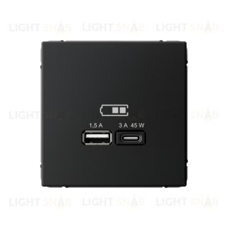 Розетка USB для зарядки двойная System Electric ArtGallery A + тип-C 45W высокоскор.заряд. QC, PD, карбон GAL001029 GAL001029