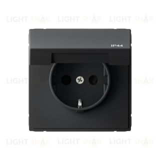 Розетка с заземлением со шторками и крышкой System Electric ArtGallery 16А IP44, карбон GAL441046 GAL441046
