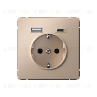 Розетка с заземлением 16А+2USB A+С, (5В/2,4А/3 А, 2х5В/1,5А) System Electric ArtGallery, песочный GAL001232 GAL001232