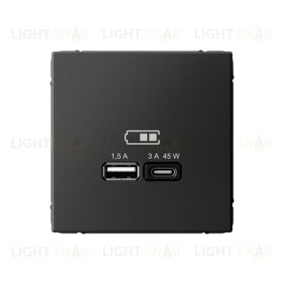 Розетка USB для зарядки двойная System Electric ArtGallery A + тип-C 45W высокоскор.заряд. QC, PD, базальт GAL001429 GAL001429