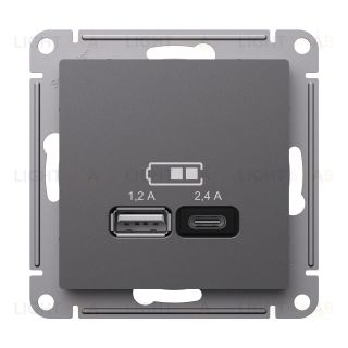 Розетка двойная USB тип A+С, 5В/2,4А, 2х5В/1,2А, System Electric ArtGallery 16А, базальт GAL001408+ATN001439 GAL001408 + ATN001439