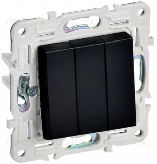 Выключатель трехклавишный 10А IEK Skandy черный SK-V30-0-10-K02 SK-V30-0-10-K02