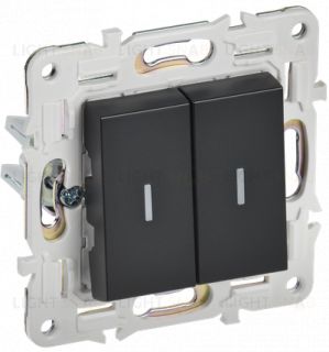 Выключатель 2-клавишный проходной с индикацией IEK Skandy черный SK-V22-1-10-K02 SK-V22-1-10-K02