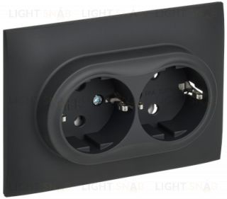Розетка двойная с заземлением в сборе с рамкой IEK Skandy графит SK-R21-16-K53-F SK-R21-16-K53-F