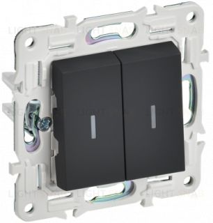 Выключатель 2-клавишный проходной с подсветкой 10А IEK Skandy графит SK-V22-1-10-K53 SK-V22-1-10-K53