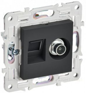 Розетка двойная TV+RJ45 кат.6E IEK Skandy графит SK-AK20-2-K53 SK-AK20-2-K53
