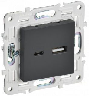 Розетка USB двойная A+C 18Вт IEK Skandy графит SK-U22-018-K53 SK-U22-018-K53