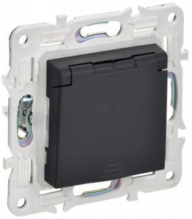 Розетка с заземлением со шторками и крышкой IP44 IEK Skandy графит SK-R16-16-44-K53 SK-R16-16-44-K53