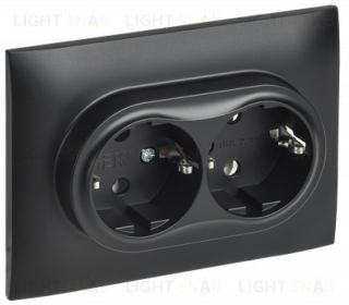 Розетка двойная с заземлением в сборе с рамкой 16А IEK Skandy черный SK-R21-16-K02-F SK-R21-16-K02-F