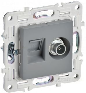 Розетка двойная TV+RJ45 кат.6E IEK Skandy серый SK-AK20-2-K03 SK-AK20-2-K03