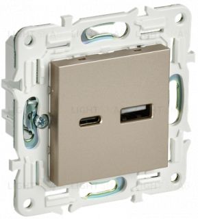 Розетка USB двойная A+C 18Вт IEK Skandy шампань SK-U22-018-K37 SK-U22-018-K37