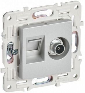 Розетка двойная TV+RJ45, 5 кат. IEK Skandy, серебряный SK-AK20-1-K23 SK-AK20-1-K23
