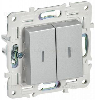 Выключатель 2-клавишный с подсветкой 10А IEK Skandy серебряный SK-V20-1-10-K23 SK-V20-1-10-K23