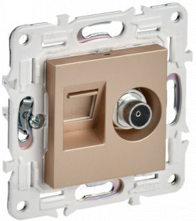 Розетка двойная TV+RJ45 кат.5E IEK Skandy песочный SK-AK20-1-K98 SK-AK20-1-K98