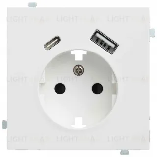 Розетка с заземлением и USB (A+C 5В-2,4А) Rikett 16A/250В, винтовой зажим, белый матовый 32137+35637 MW 32137 + 35637 MW