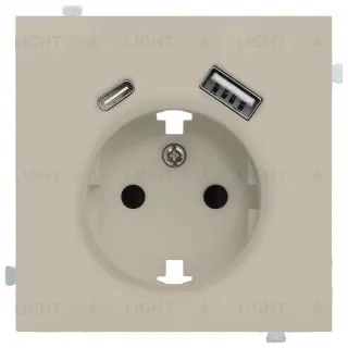 Розетка с заземлением и USB (A+C 5В-2,4А) Rikett 16A/250В, винтовой зажим, латте 32137+35637 LT 32137 + 35637 LT