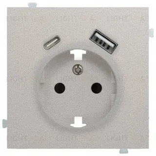 Розетка с заземлением и USB (A+C 5В-2,4А) Rikett 16A/250В, винтовой зажим, платина 32137+35637 PL 32137 + 35637 PL