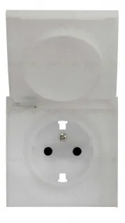 Розетка с заземлением с защитными шторками и крышкой Rikett 16A/250В, безвинтовой зажим, платина 32130+35634 PL 32130 + 35634 PL