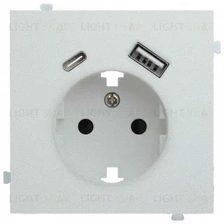 Розетка с заземлением и USB (A+C 5В-2,4А) Rikett 16A/250В, винтовой зажим, серебро 32137+35637 SV 32137 + 35637 SV