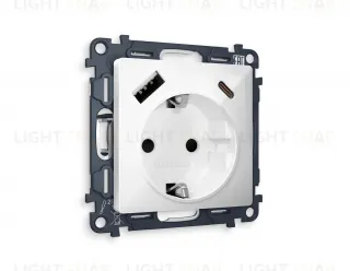 Розетка с заземлением и USB (A+C) Ambrella Volt Alfa 16A/250В, винтовой зажим, белый глянец VM160+AP1100 VM160 + AP1100