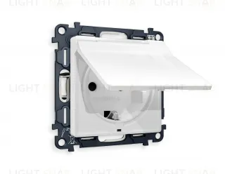 Розетка с заземлением с защитными шторками и крышкой Ambrella Volt Alfa 16A/250В, винтовой зажим, белый глянец VM141+AP1080 VM141 + AP1080