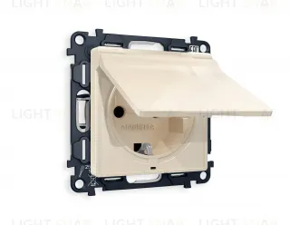Розетка с заземлением с защитными шторками и крышкой Ambrella Volt Alfa 16A/250В, винтовой зажим, бежевый глянец VM141+AP3080 VM141 + AP3080