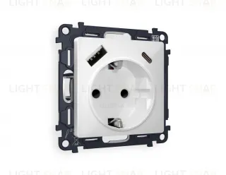 Розетка с заземлением и USB (A+C) Ambrella Volt Alfa 16A/250В, винтовой зажим, белый матовый VM160+AP1300 VM160 + AP1300