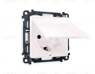 Розетка с заземлением с защитными шторками и крышкой Ambrella Volt Alfa 16A/250В, винтовой зажим, жемчуг VM141+AP2080 VM141 + AP2080