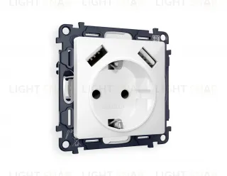 Розетка с заземлением и USB (A+A) Ambrella Volt Alfa 16A/250В, винтовой зажим, белый матовый VM155+AP1290 VM155 + AP1290