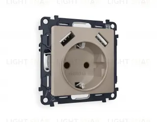 Розетка с заземлением и USB (A+A) Ambrella Volt Alfa 16A/250В, винтовой зажим, серо-бежевый матовый VM155+AP3690 VM155 + AP3690