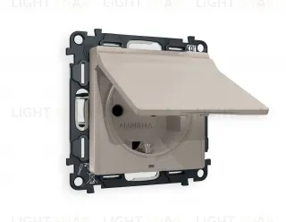 Розетка с заземлением с защитными шторками и крышкой Ambrella Volt Alfa 16A/250В, винтовой зажим, серо-бежевый матовый VM141+AP3680 VM141 + AP3680