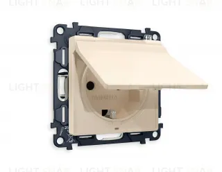 Розетка с заземлением с защитными шторками и крышкой Ambrella Volt Alfa 16A/250В, винтовой зажим, бежевый матовый VM141+AP3280 VM141 + AP3280